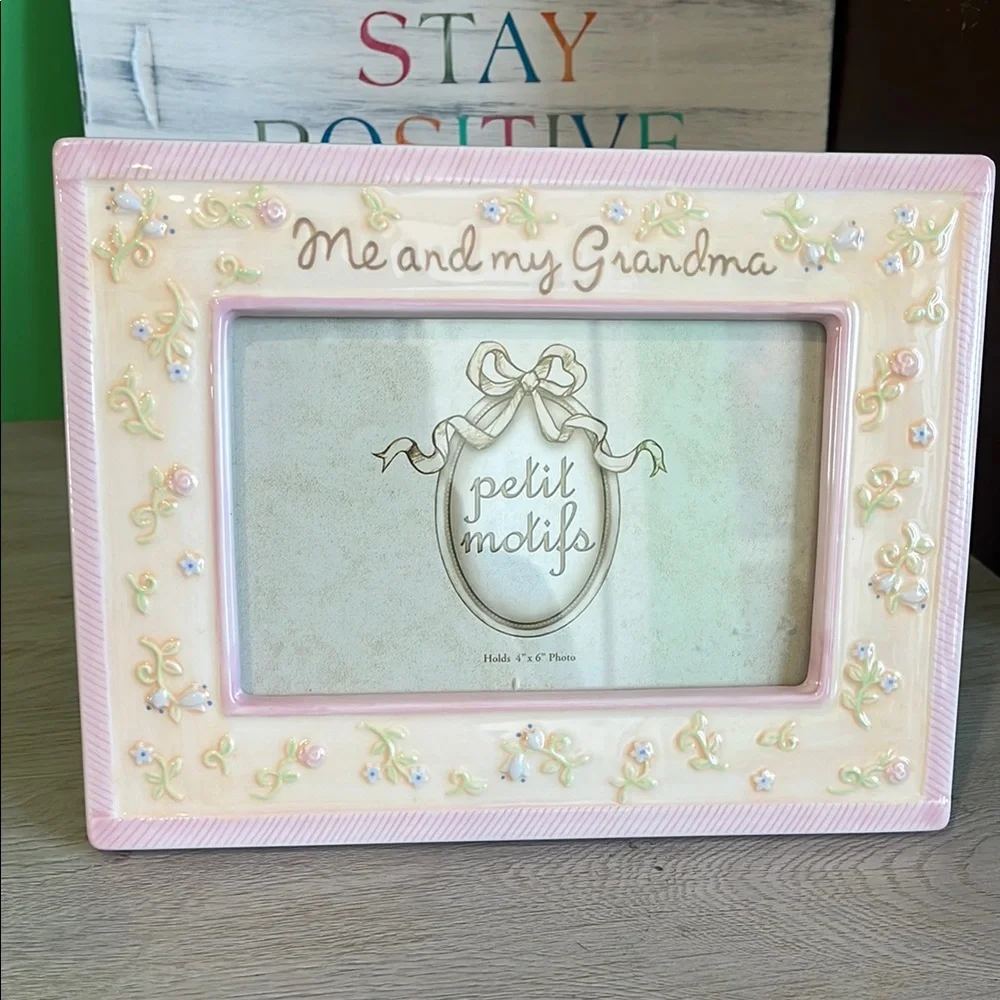 Cream and Pink Ornate Picture Frame with Floral Accents